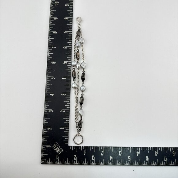 RLM Studio Robert Lee Morris Bracelet Sterling Silver Pearl Modernist Chain 8" - Picture 14 of 16